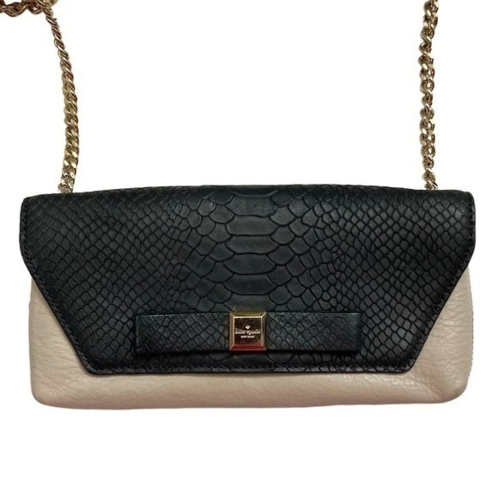 Kate spade black and creamy white leather bow crossbody bag